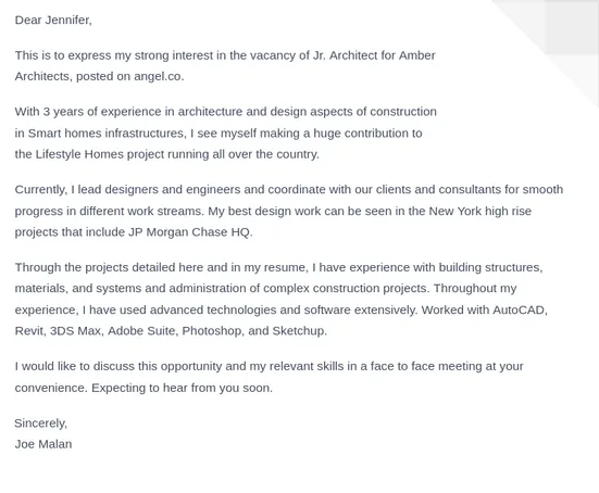 31122 architecture cover letter project experience