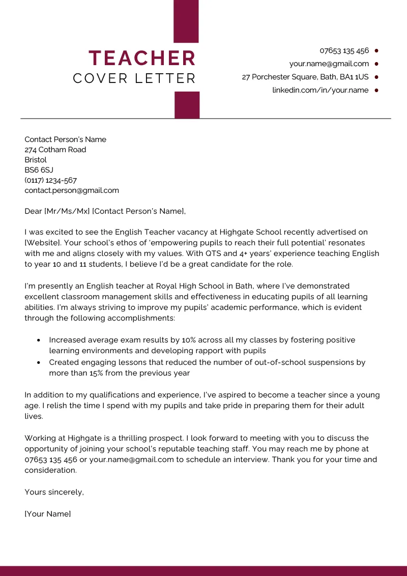 31128 teacher cover letter structure