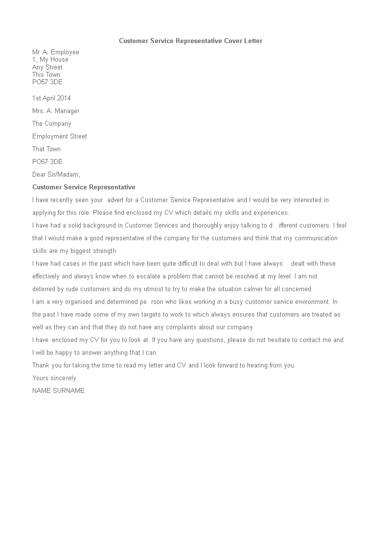 31147 customer service cover letter guide 2
