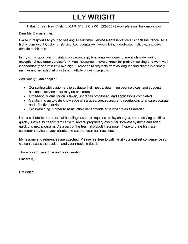 31149 customer service cover letter writing