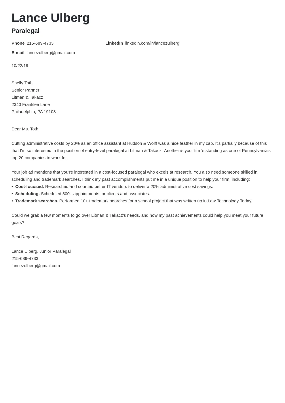 31179 paralegal cover letter header