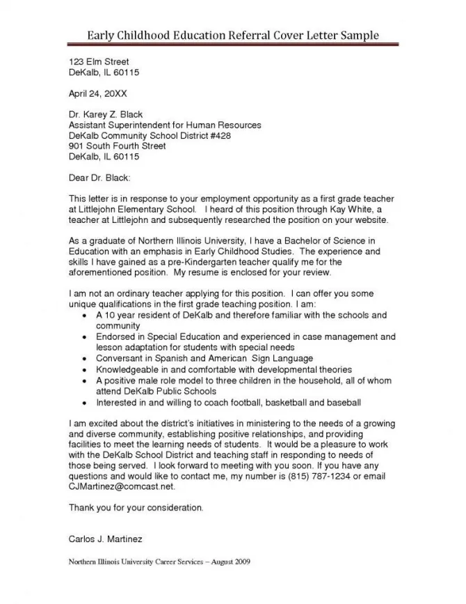 31182 early childhood education cover letter formatting
