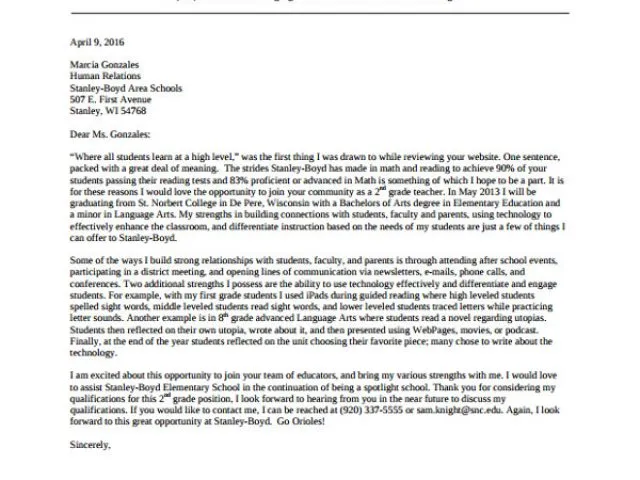 31182 early childhood education cover letter writing