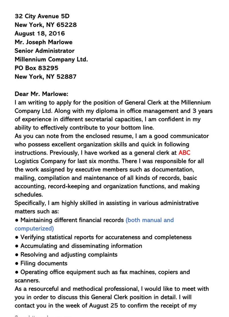 31208 clerical support cover letter header