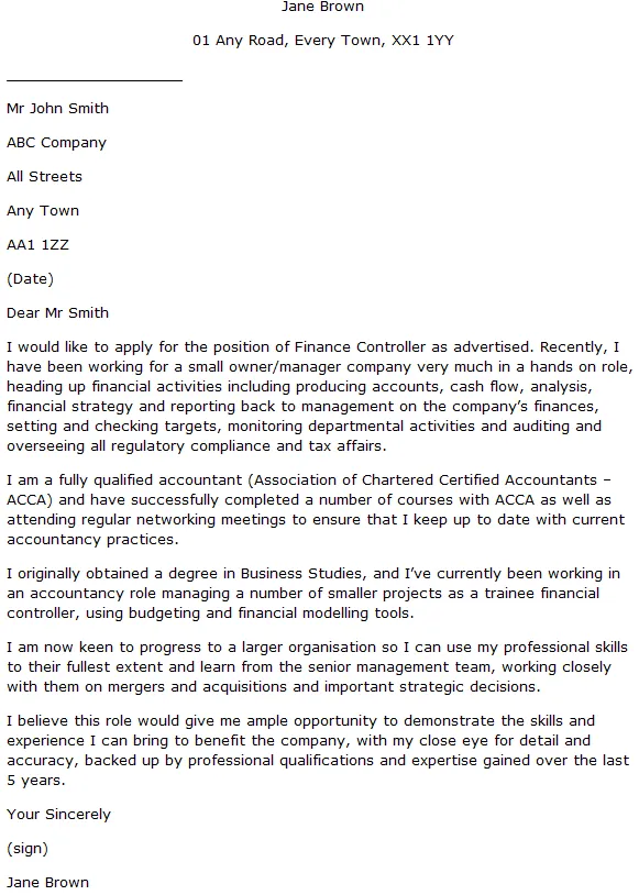31230 finance controller cover letter intro