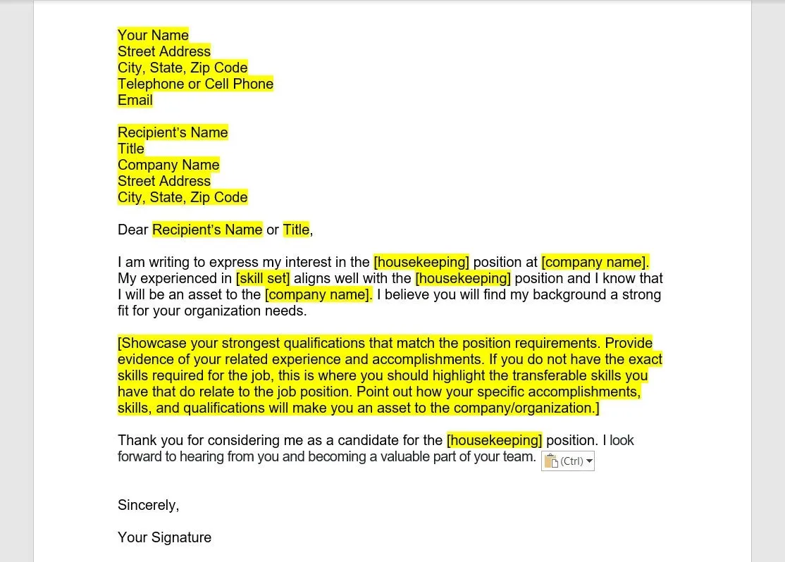 31234 proofreading cover letter
