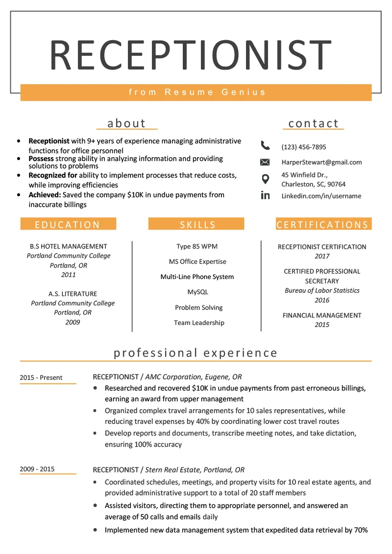 31245 technical skills receptionist