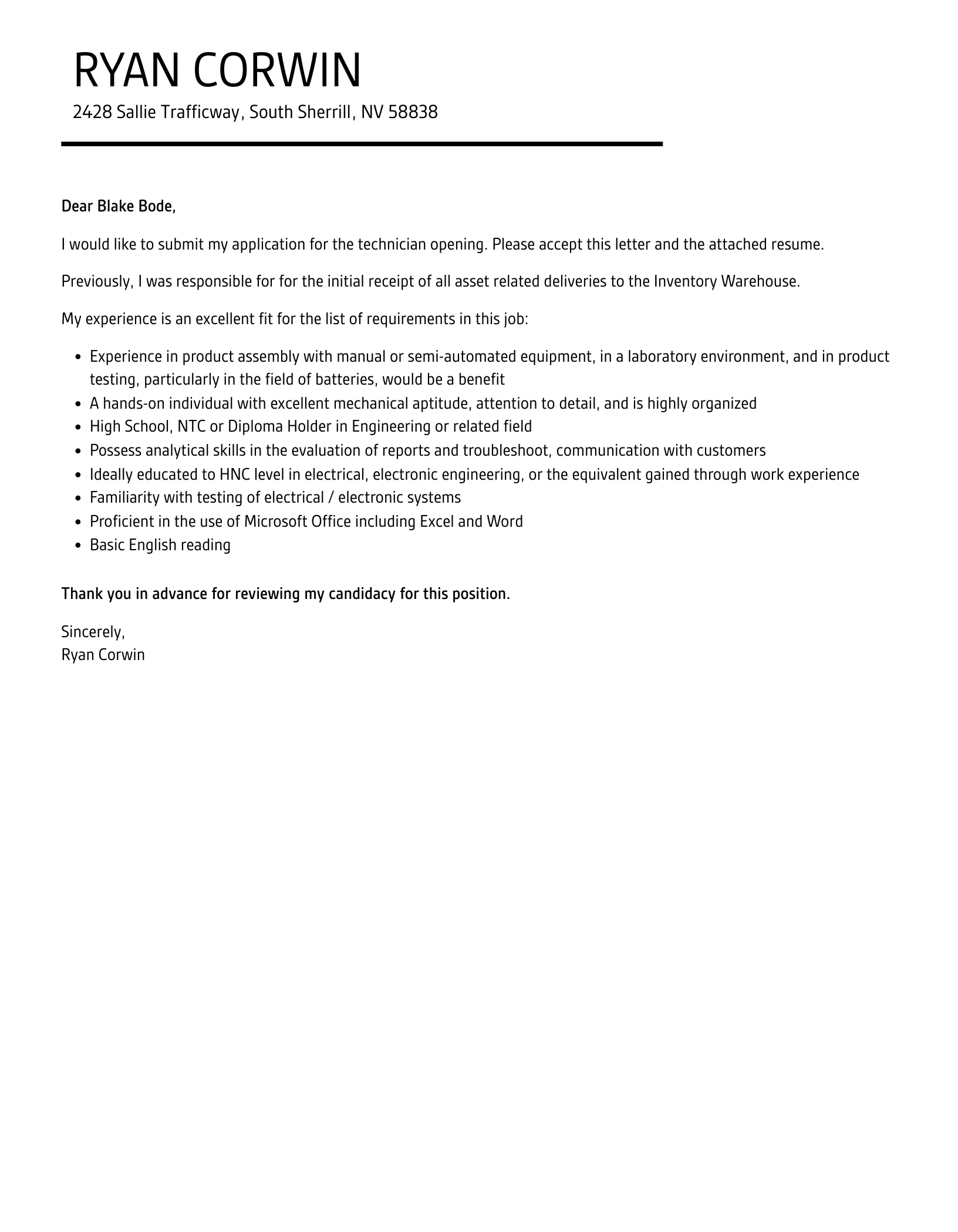 31246 technician closing paragraph