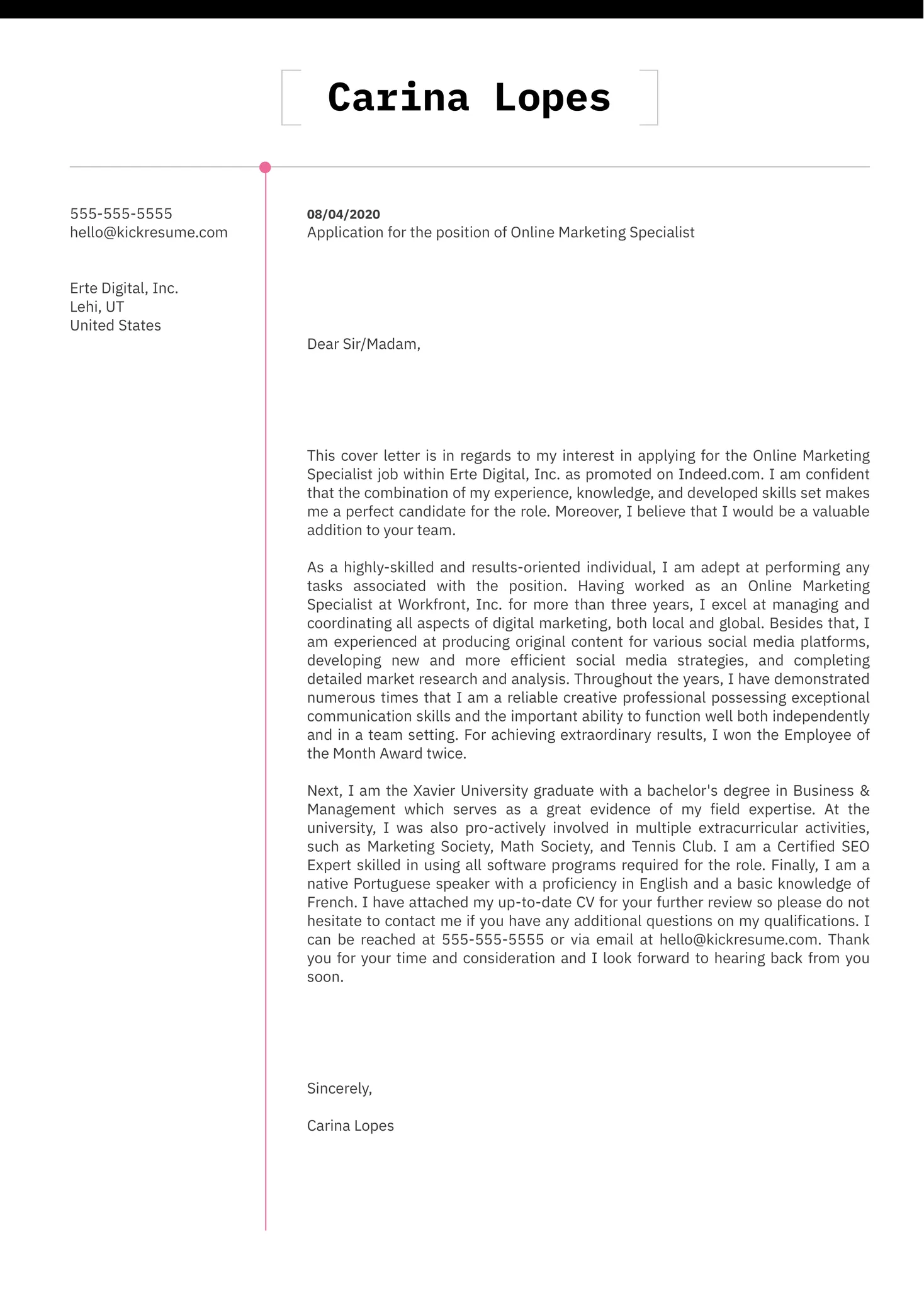 31257 formatting cover letter