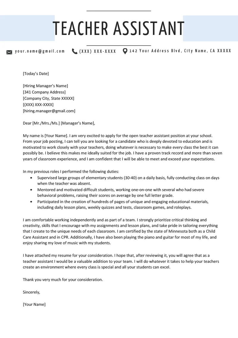 31263 teacher aide cover letter writing