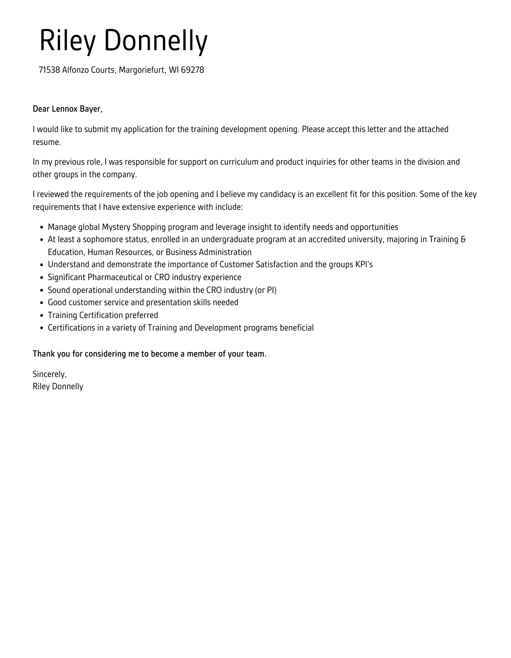 31266 training development cover letter achievements