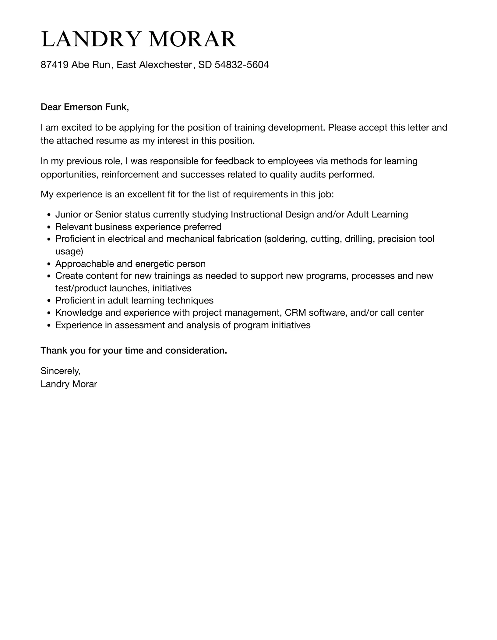31266 training development cover letter formatting