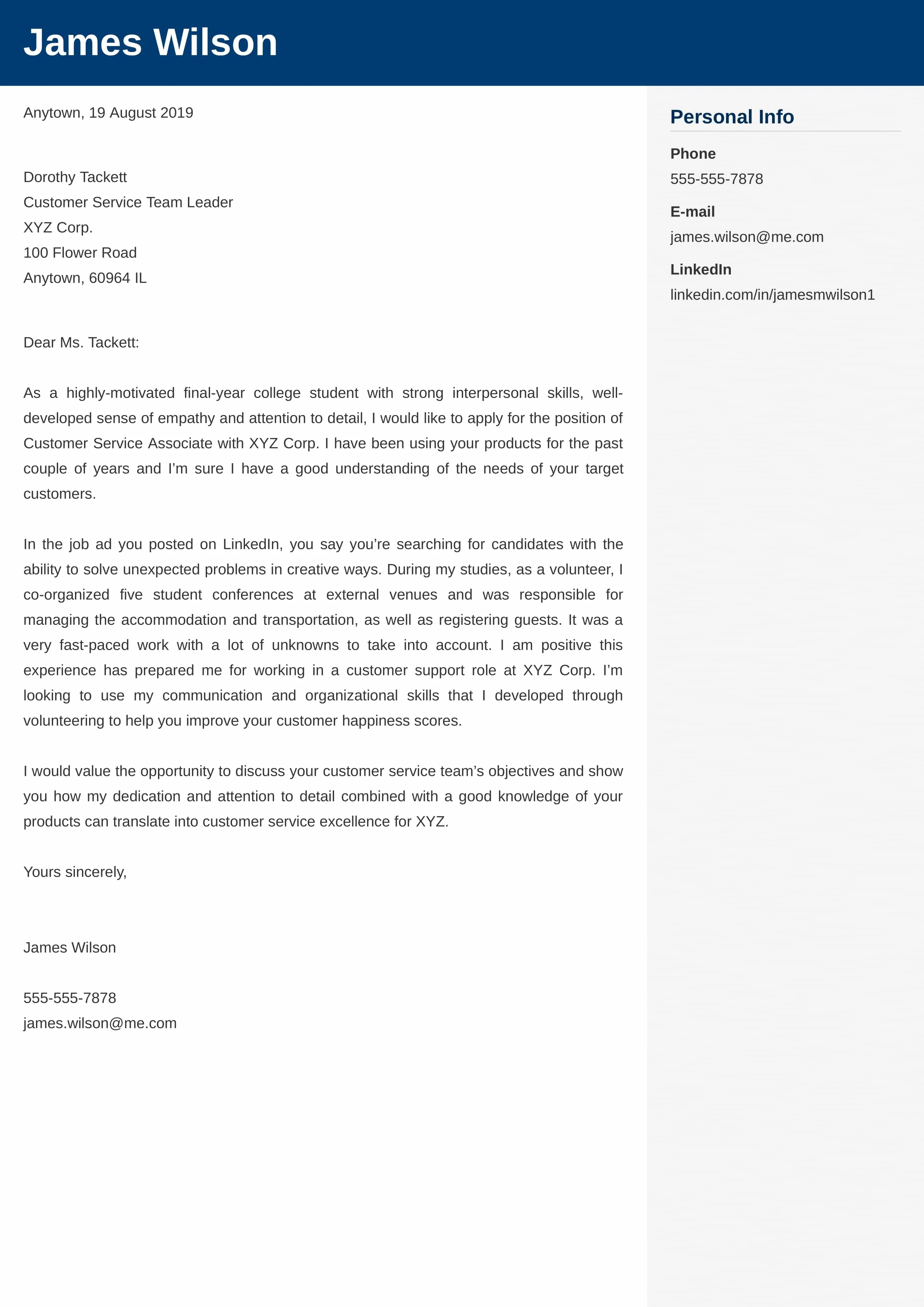 31267 customer service cover letter accomplishments