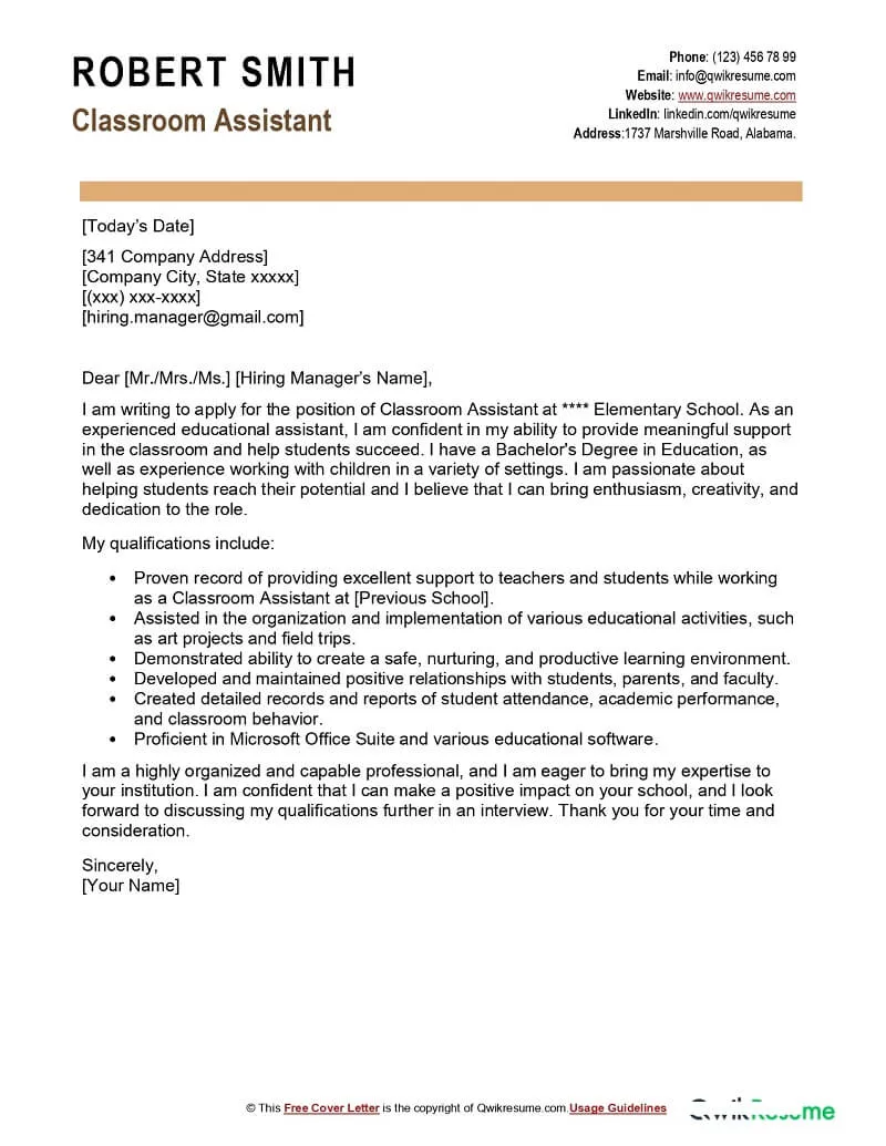 31279 school aide cover letter skills