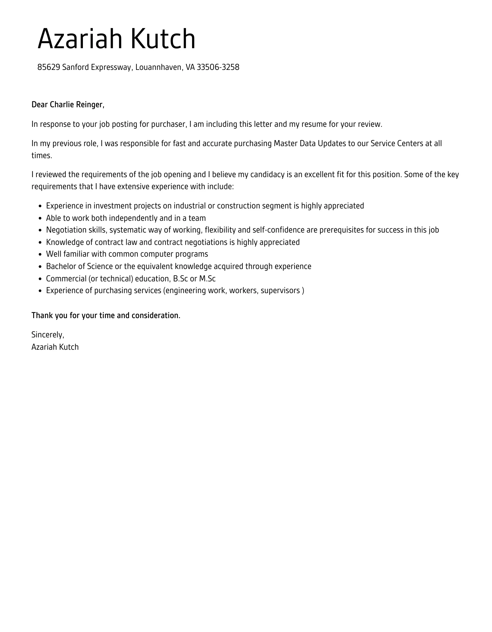 31300 cover letter purchaser skills
