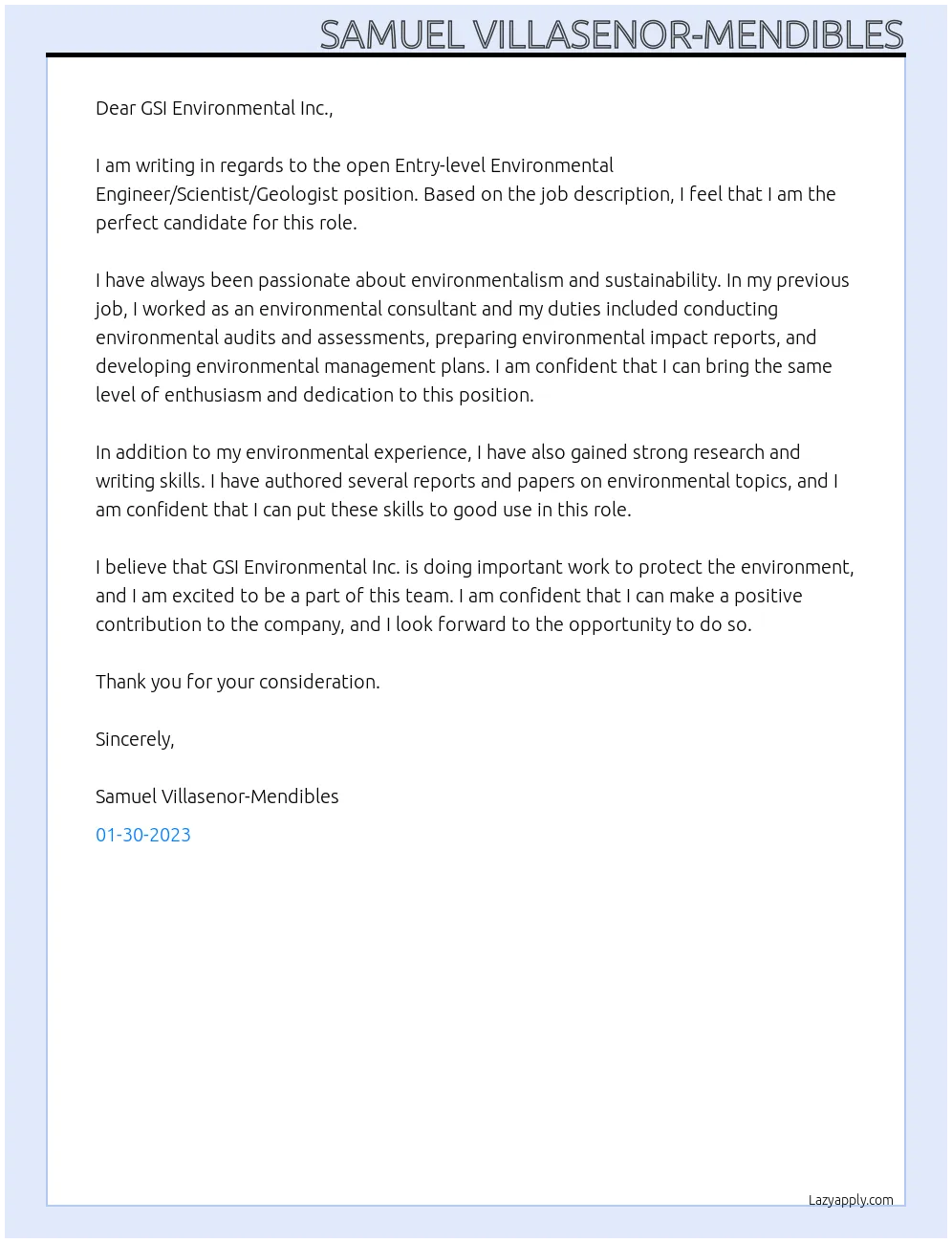 31309 environmental scientist cover letter