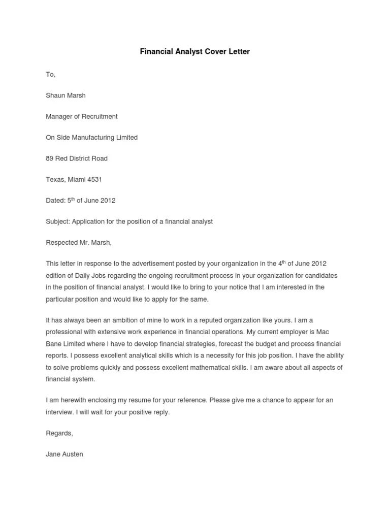31334 finance analyst cover letter structure