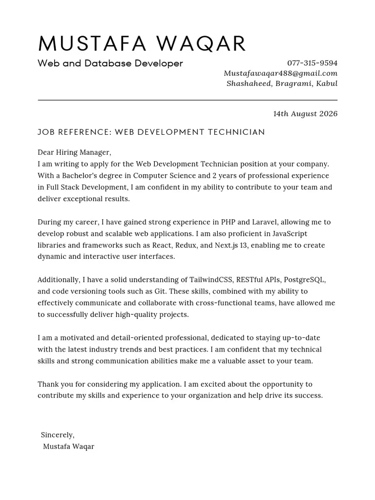 31346 cover letter web developer