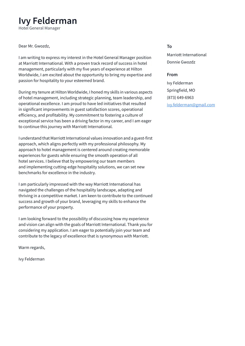 31353 hotel cover letter header