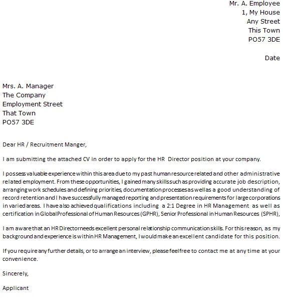 31357 hr director cover letter format
