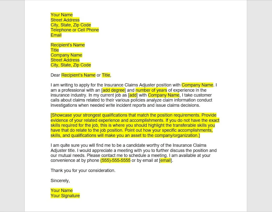 31358 cover letter insurance adjuster 2