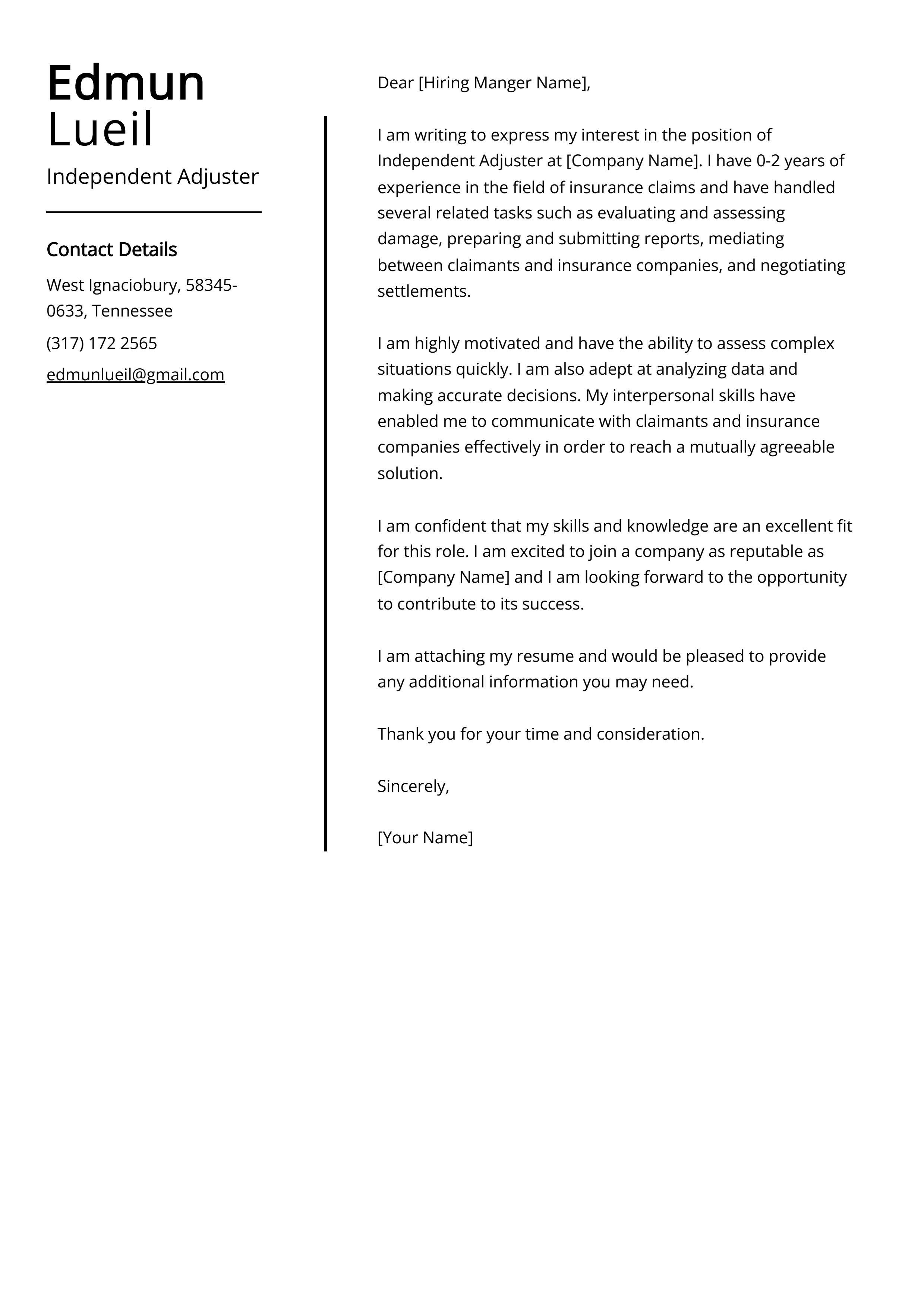 31358 cover letter insurance adjuster 6