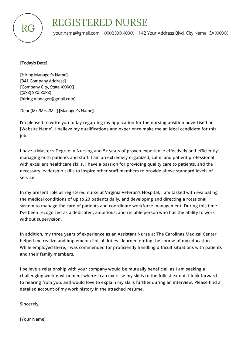 31360 nursing cover letter header
