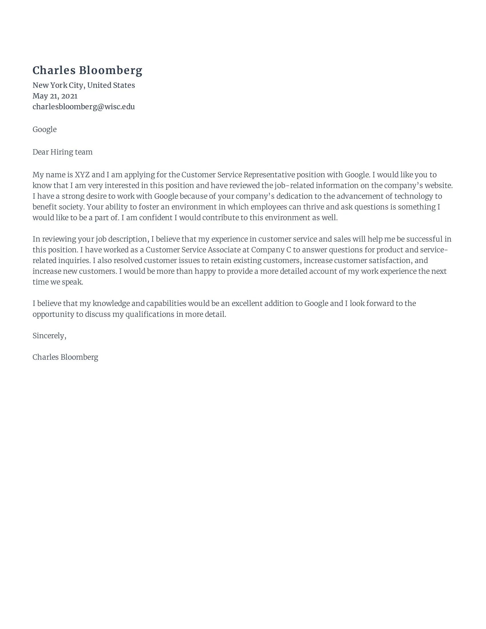 31362 customer service letter formatting