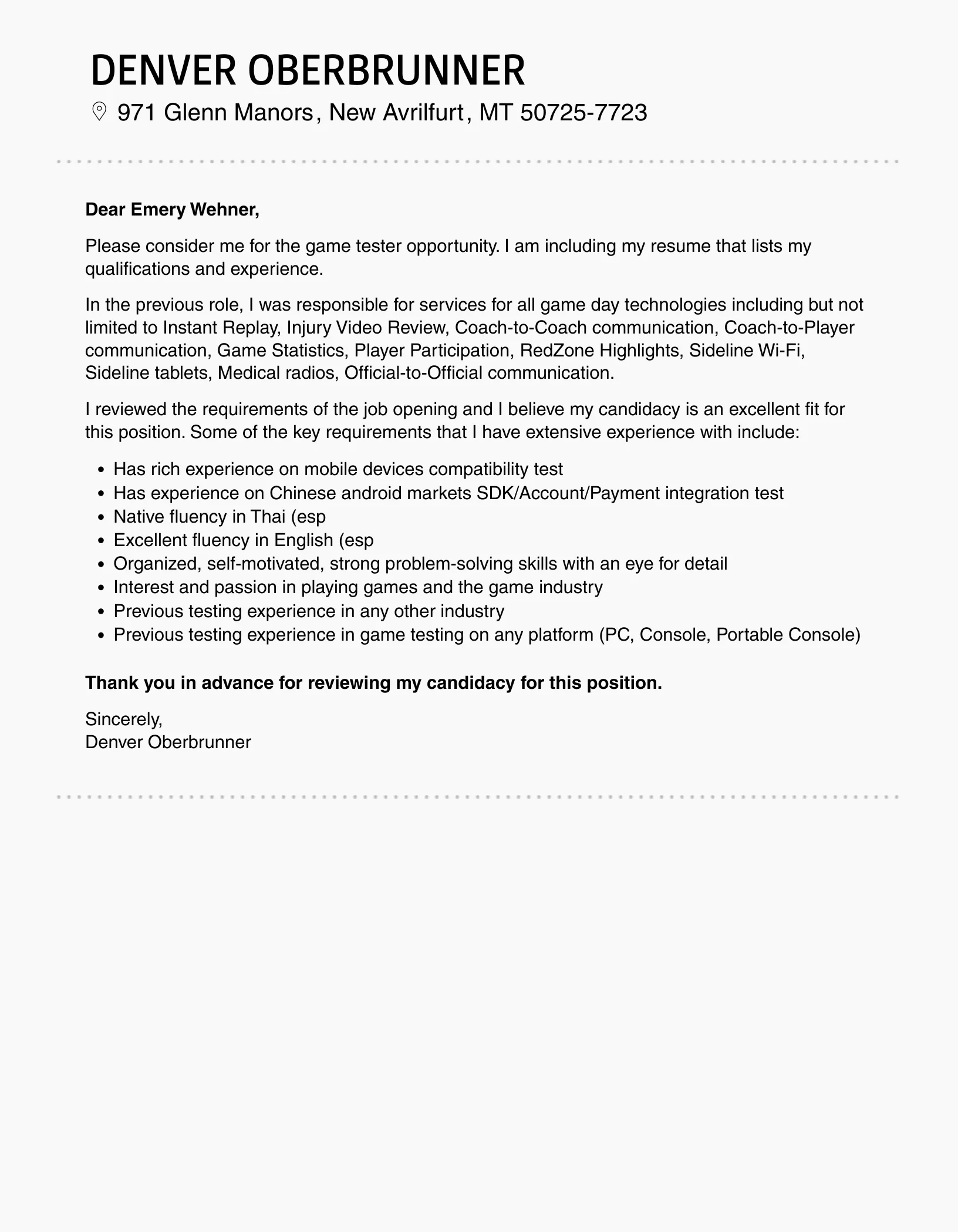31366 cover letter formatting