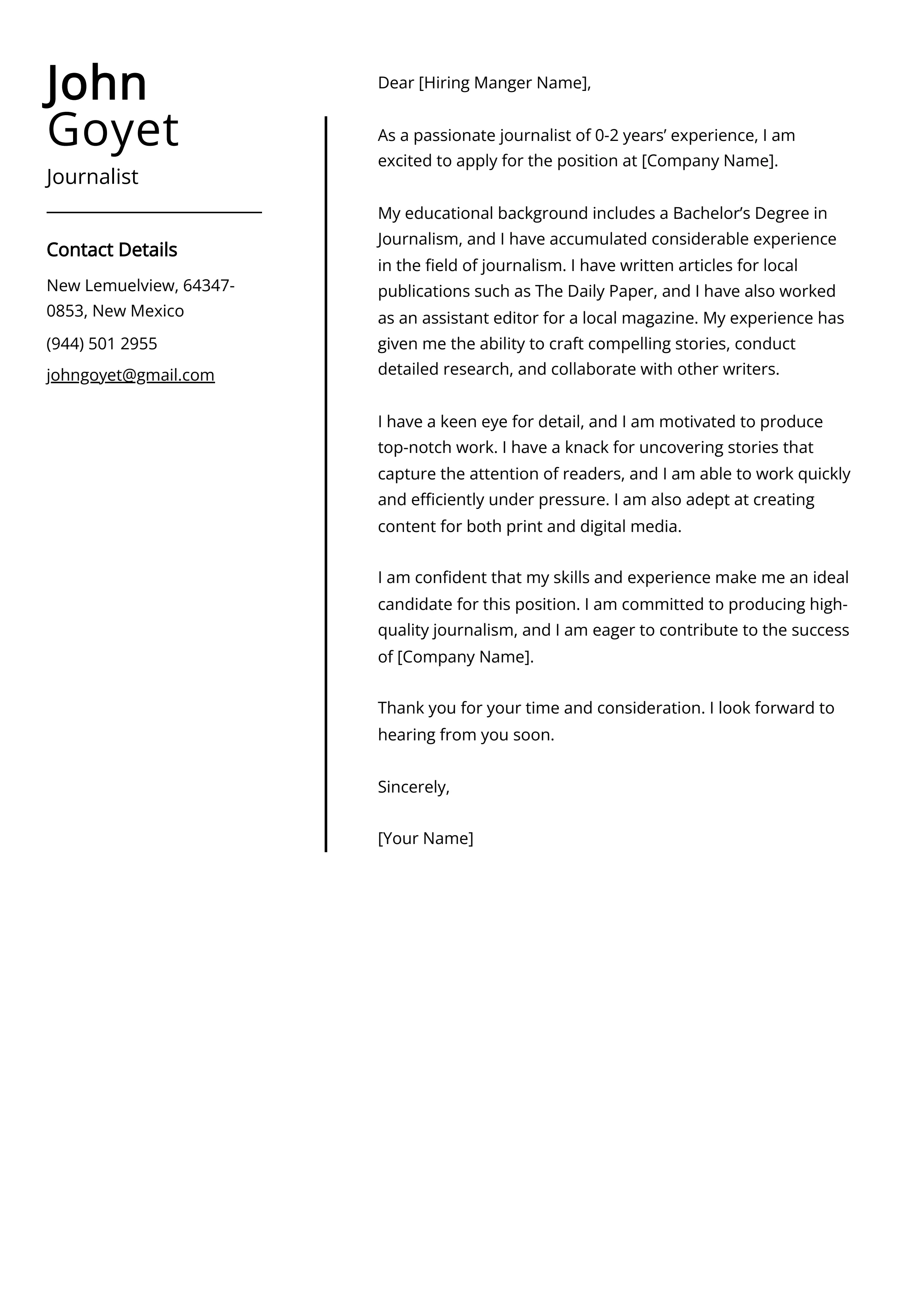 31367 journalist cover letter sections