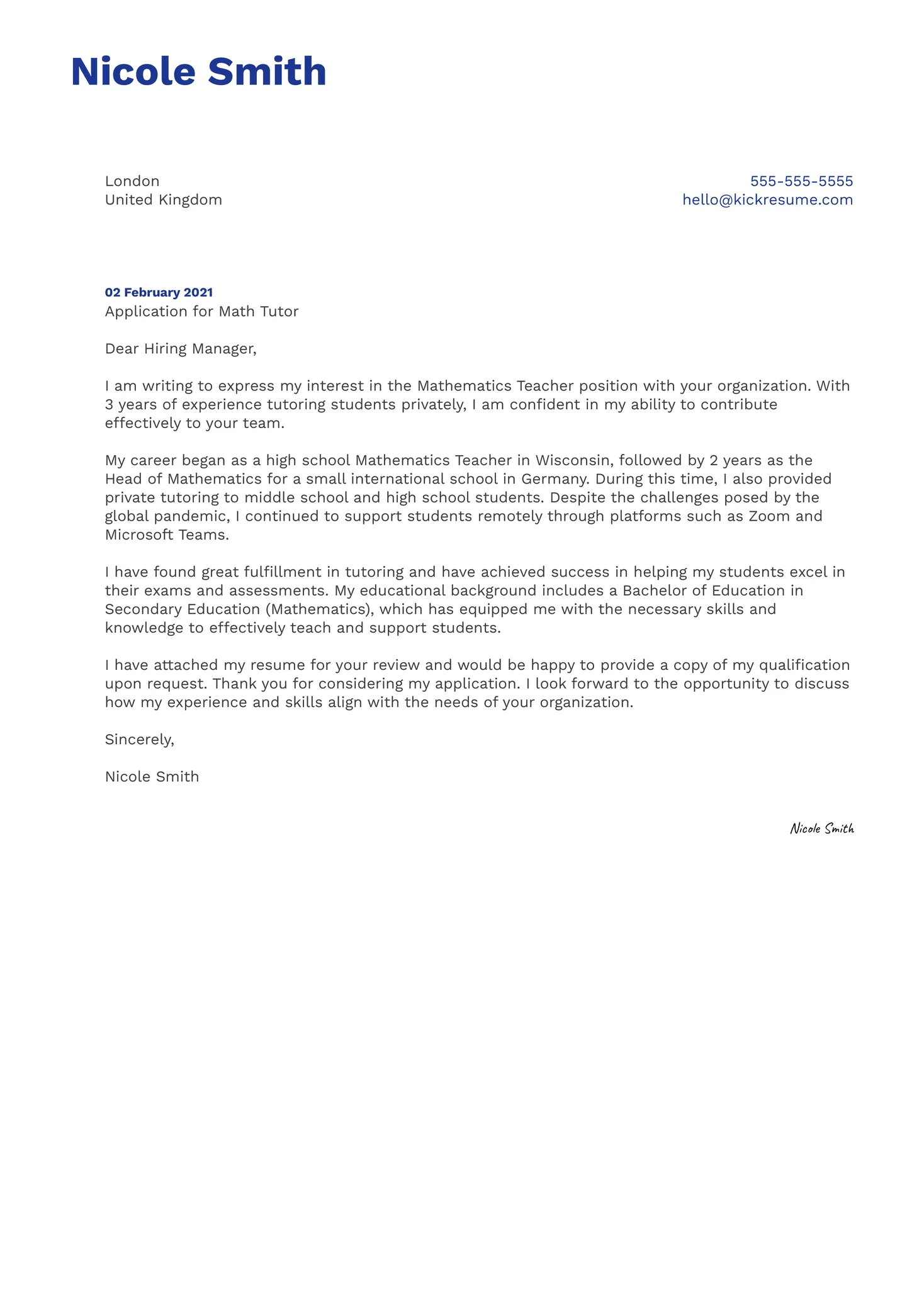 31372 tutor job cover letter 5
