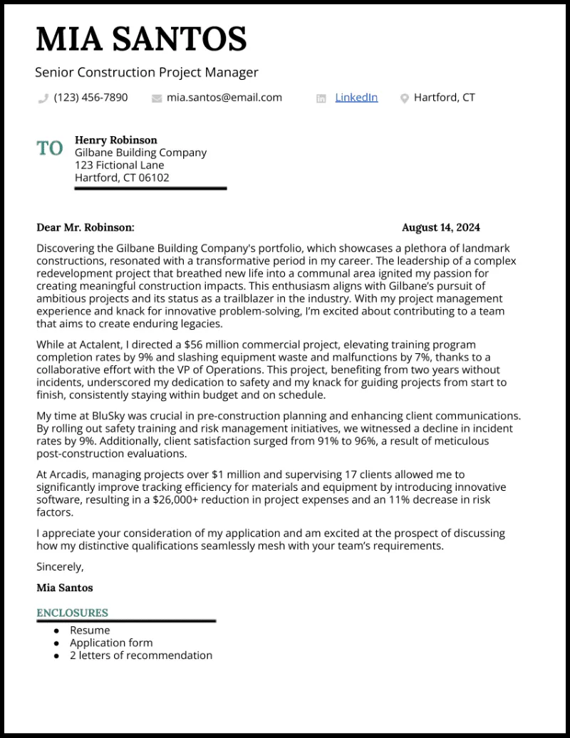 31376 project manager cover letter structure