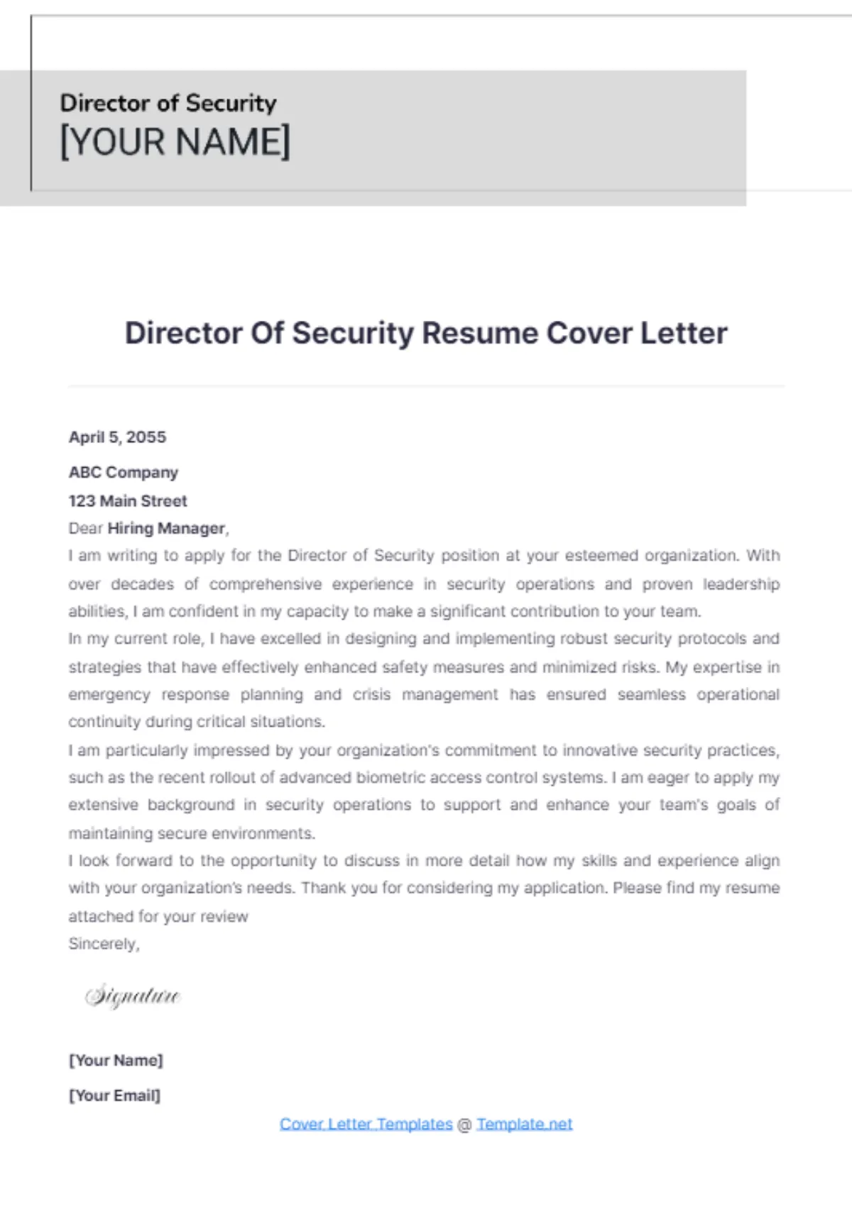 31404 director security cover letter skills