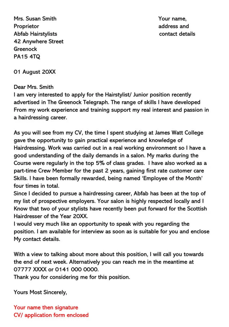 31406 hairdresser cover letter 5
