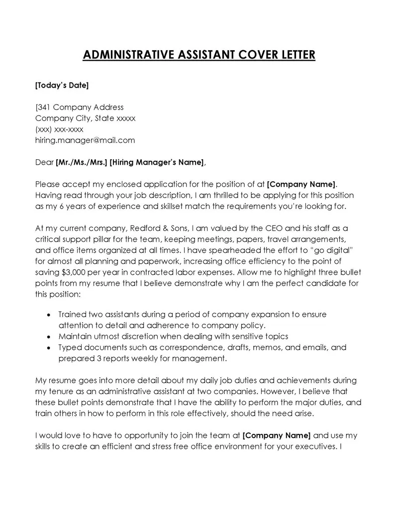31426 admin assistant cover letter structure