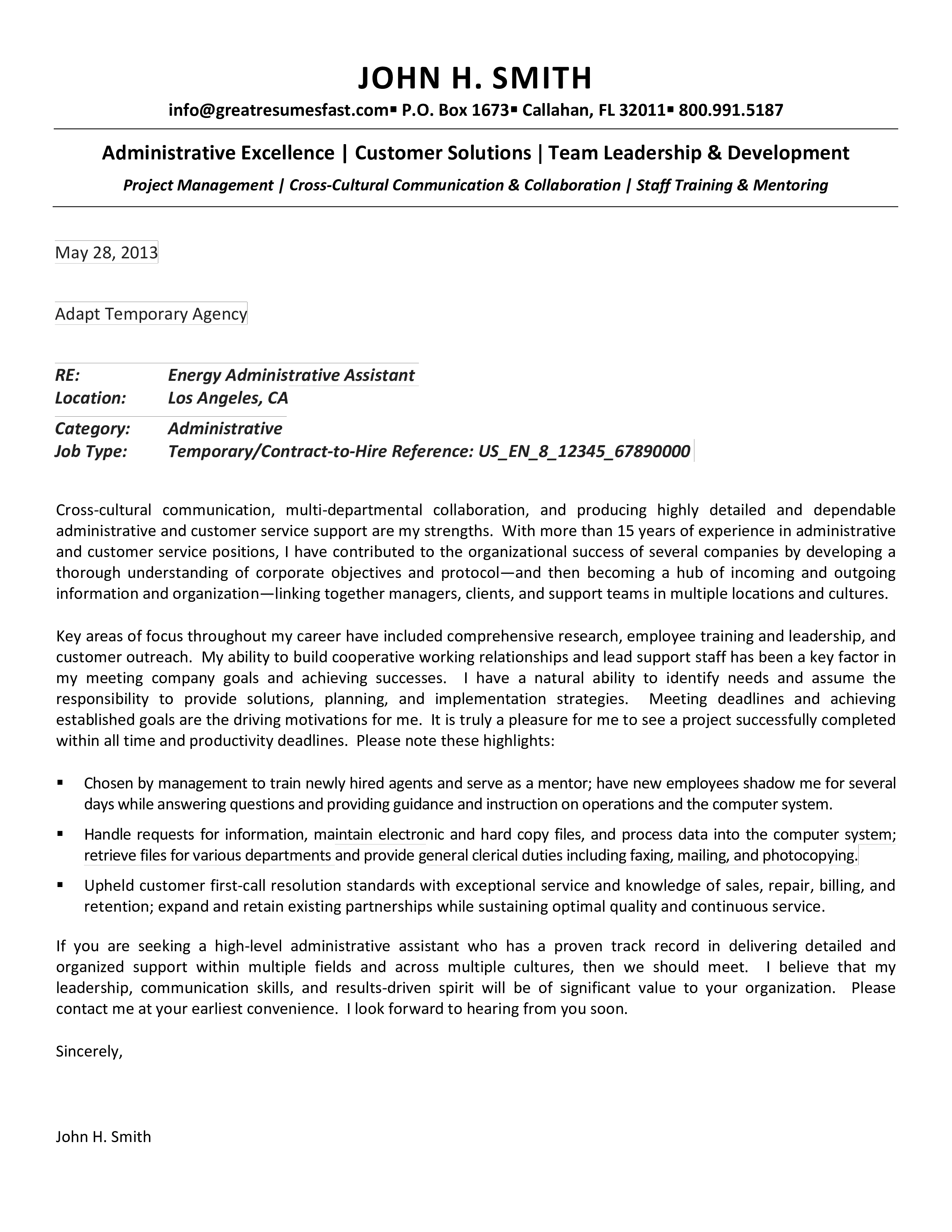 31426 admin assistant cover letter writing