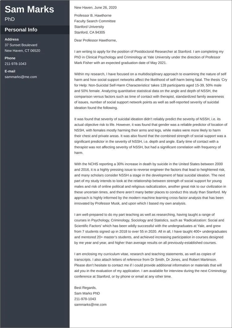 31441 postdoc cover letter components