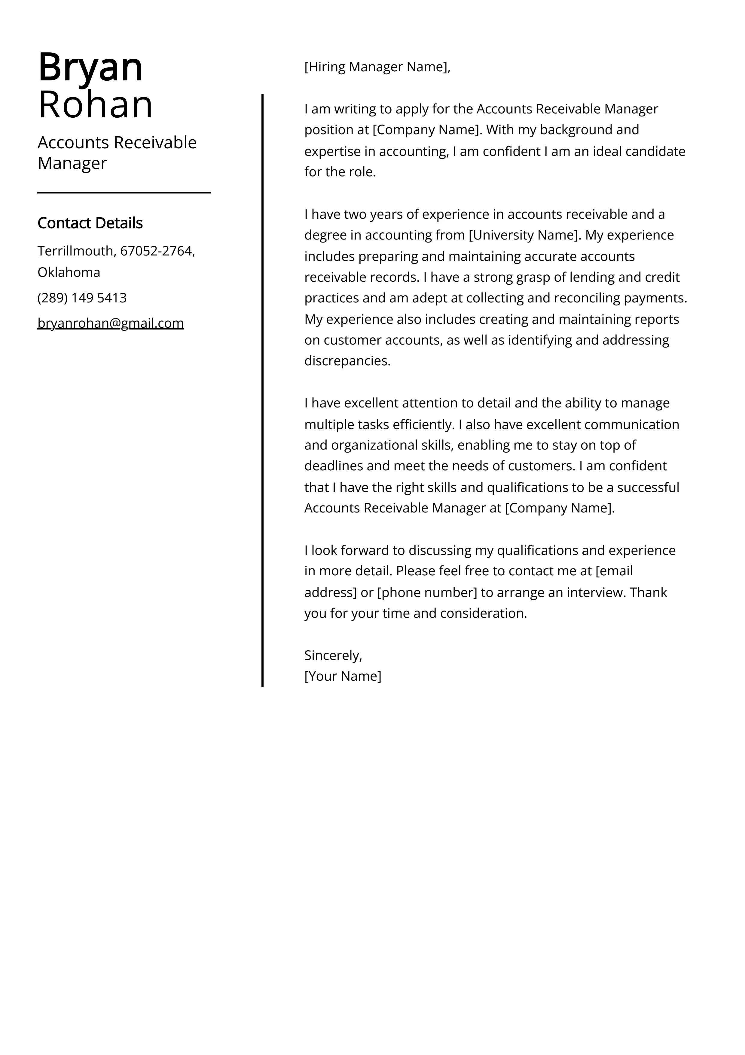 31442 account receivable cover letter format