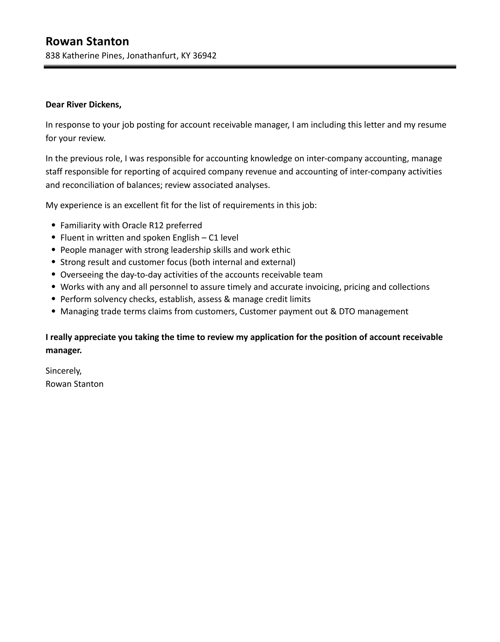 31442 account receivable cover letter skills