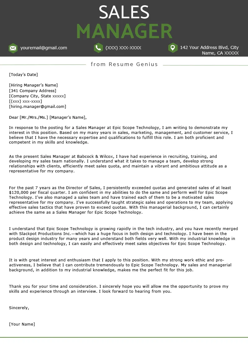 31448 sales manager skills cover letter